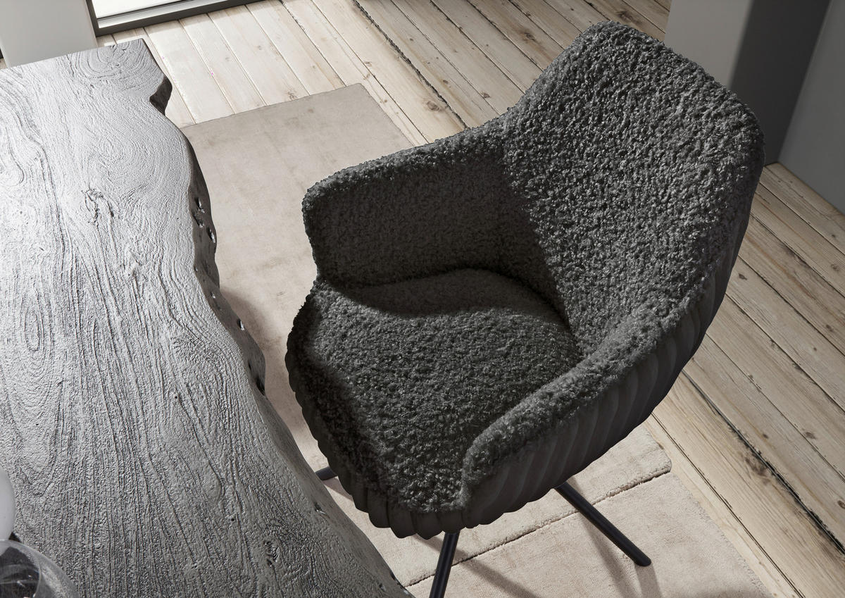 ARMLEHNSTUHL  in Eisen Plüsch, Teddystoff  - Dunkelgrau/Schwarz, LIFESTYLE, Textil/Metall (65/68/90cm) - home24