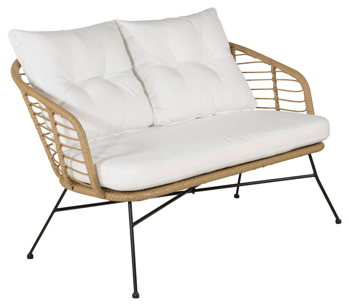 LOUNGEGARNITUR   Stahl  - Beige/Schwarz, KONVENTIONELL, Glas/Kunststoff - Gardenson