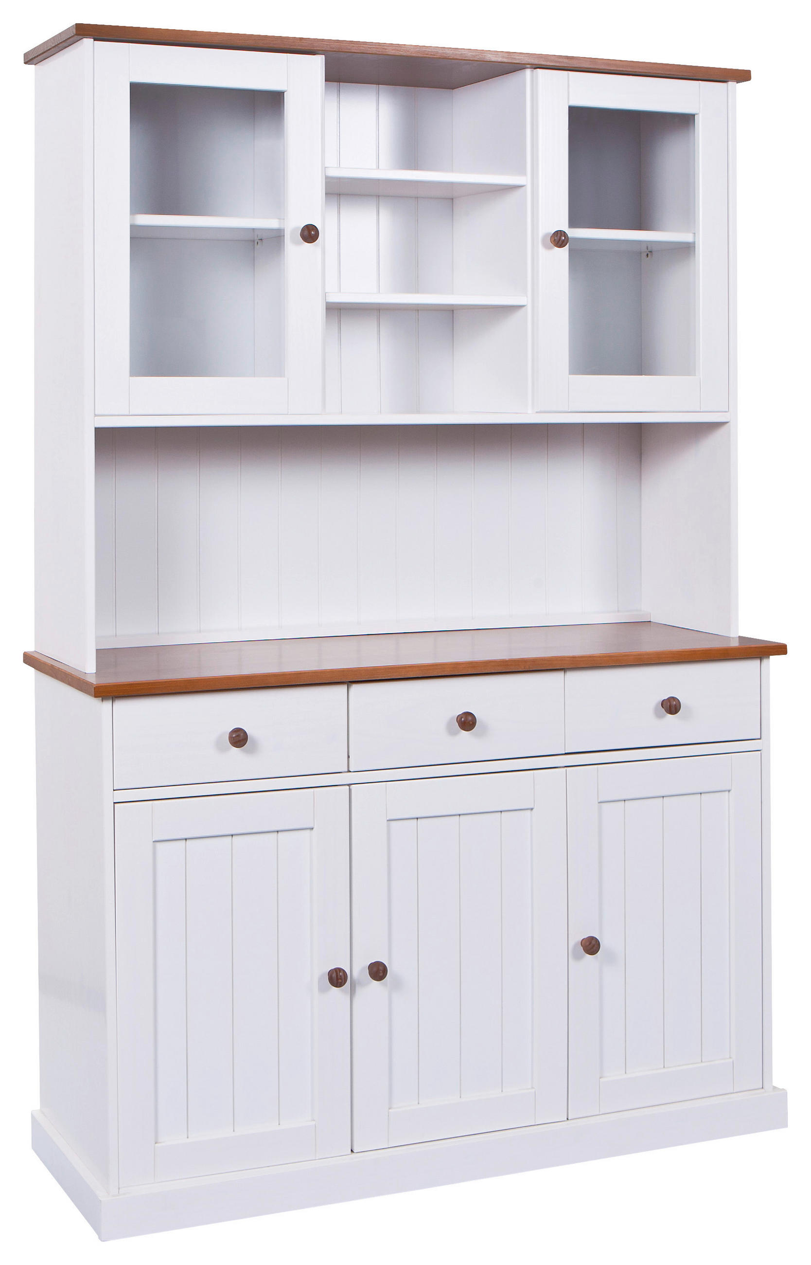 PRÍBORNÍK S VITRÍNOU, borovica, biela, 131/191/45 cm - hnedá/biela, Lifestyle, drevo (131/191/45cm) - MID.YOU