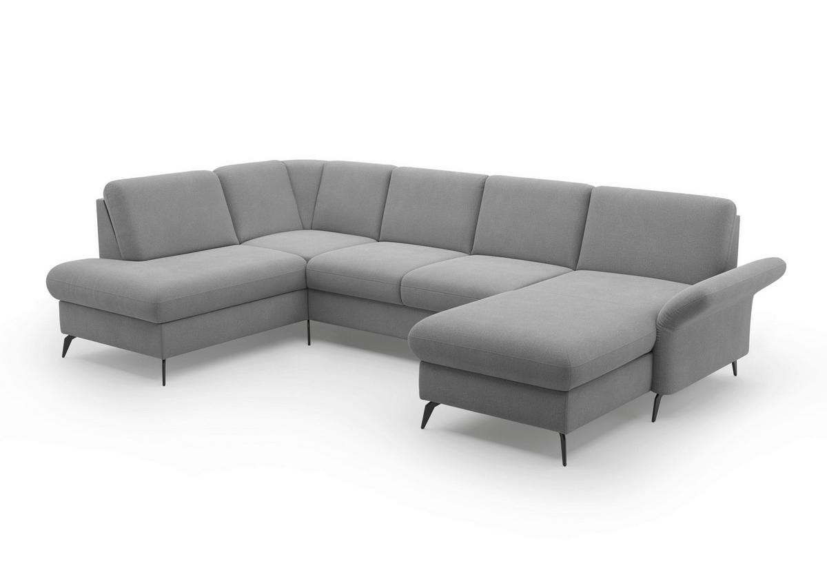 WOHNLANDSCHAFT Grau Flachgewebe  - Schwarz/Grau, KONVENTIONELL, Textil/Metall (195/314/164cm) - Sit & More