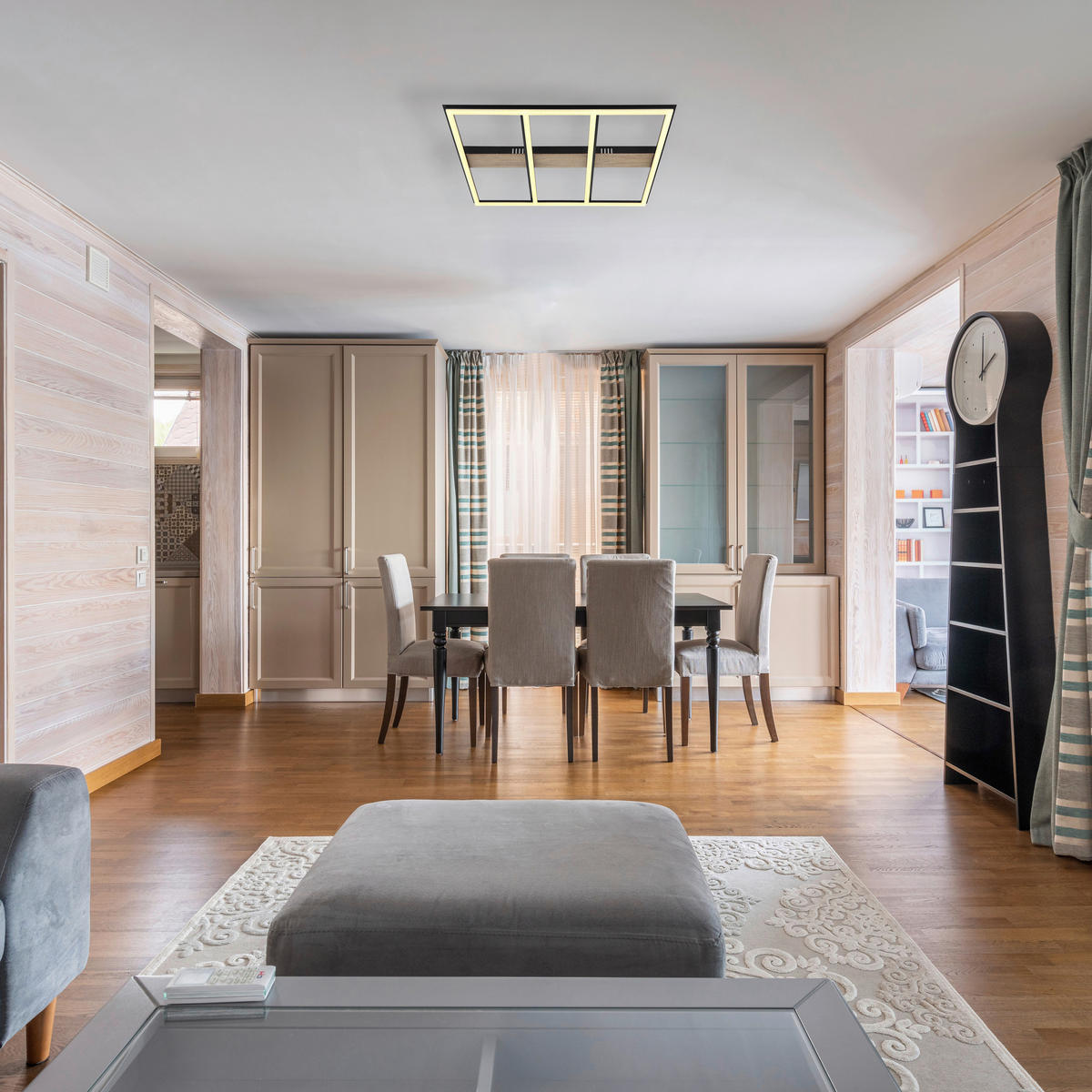 STROPNÍ LED SVÍTIDLO, 60/60/5.5 cm - tmavě hnědá/černá, Natur, kov/kompozitní dřevo (60/60/5.5cm) - Globo