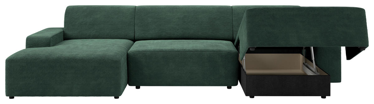 WOHNLANDSCHAFT in Cord Dunkelgrün  - Dunkelgrün/Schwarz, Modern, Kunststoff/Textil (162/329/162cm) - Trendmanufaktur