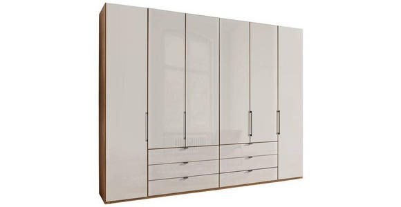FALTTÜRENSCHRANK 300/216/58 cm 6-türig Champagner, Eiche Bianco - Schieferfarben/Eiche Bianco, KONVENTIONELL, Glas/Holzwerkstoff (300/216/58cm) - Dieter Knoll