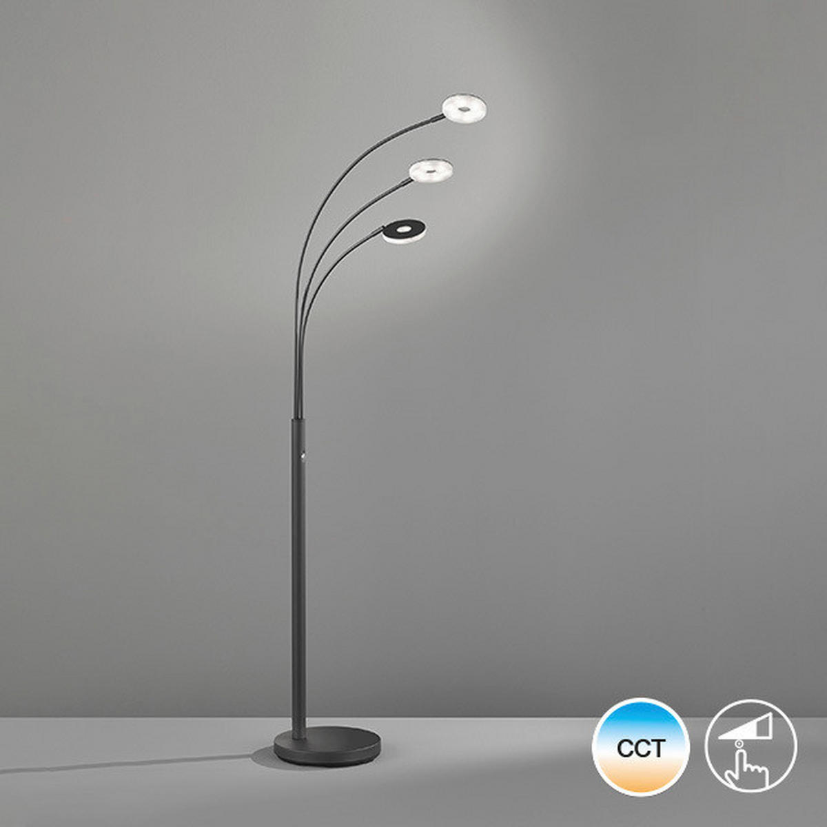 STOJACÍ OBLOUKOVÉ SVÍTIDLO, 45/185 cm  - černá, Design, kov/sklo (45/185cm) - Fischer & Honsel