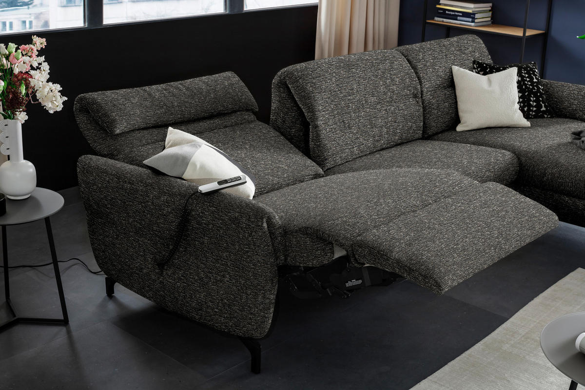 ECKSOFA in Chenille Dunkelbraun  299/187 cm  - Dunkelbraun/Schwarz, Design, Textil/Metall (299/187cm) - Schöner Wohnen