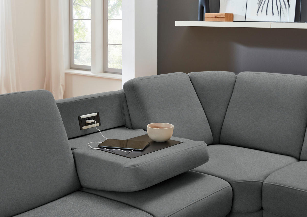 ECKSOFA Flachgewebe Anthrazit  - Anthrazit/Schwarz, Konventionell, Textil/Metall (287/269cm) - Beldomo System