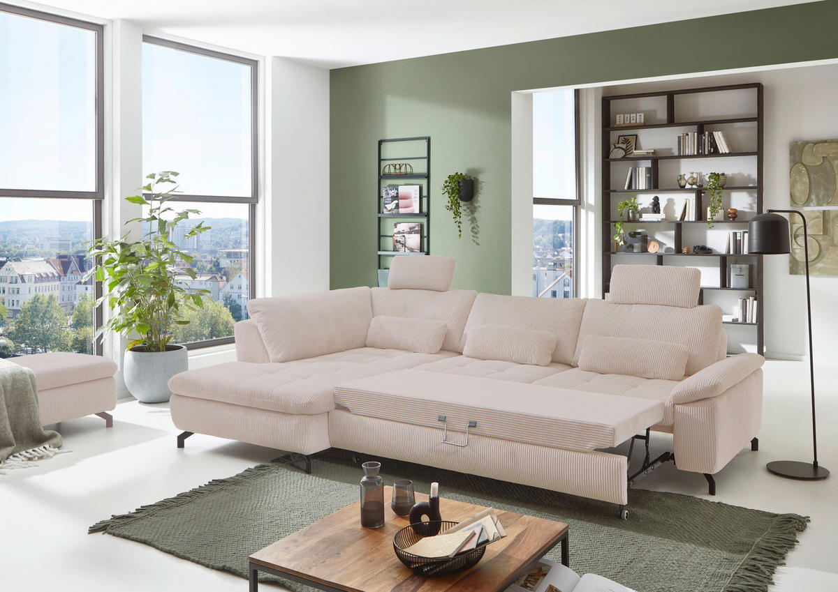 ECKSOFA inkl. Funktionen Sense Hellbraun Cord, Velours  - Hellbraun/Schwarz, Design, Textil/Metall (197/291cm) - Beldomo Style
