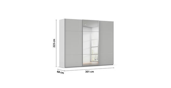 SCHWEBETÜRENSCHRANK 301/223/68 cm 3-türig Grau - Alufarben/Grau, KONVENTIONELL, Glas/Holzwerkstoff (301/223/68cm) - Novel