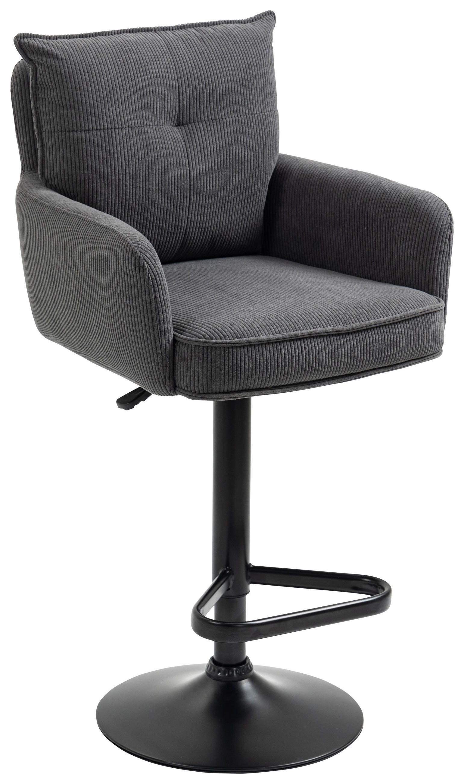 BARHOCKER Cord Anthrazit, Schwarz Eisen Sitzfläche 360° drehbar, Stoffauswahl, inklusive Armlehnen  - Anthrazit/Schwarz, Design, Textil/Metall (54/98-120/58cm) - Novel