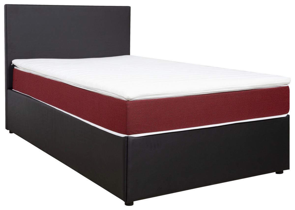 Pat Boxspring, 120/200 cm, roșu, negru - roșu/negru, Konventionell, plastic/lemn (120/200cm) - Carryhome