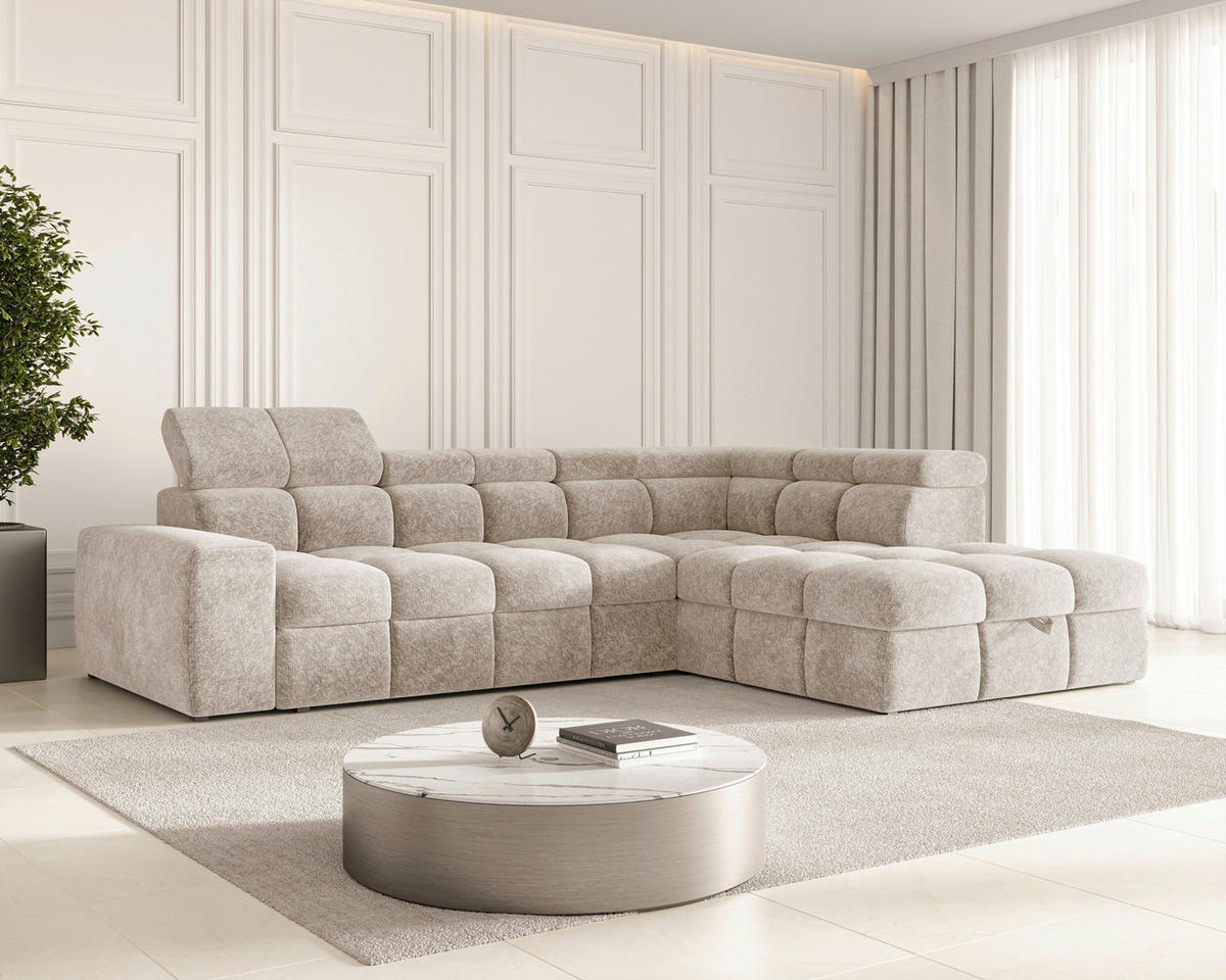 ECKSOFA  in Chenille Creme  - Creme/Schwarz, MODERN, Kunststoff/Textil (292/204cm) - Milino
