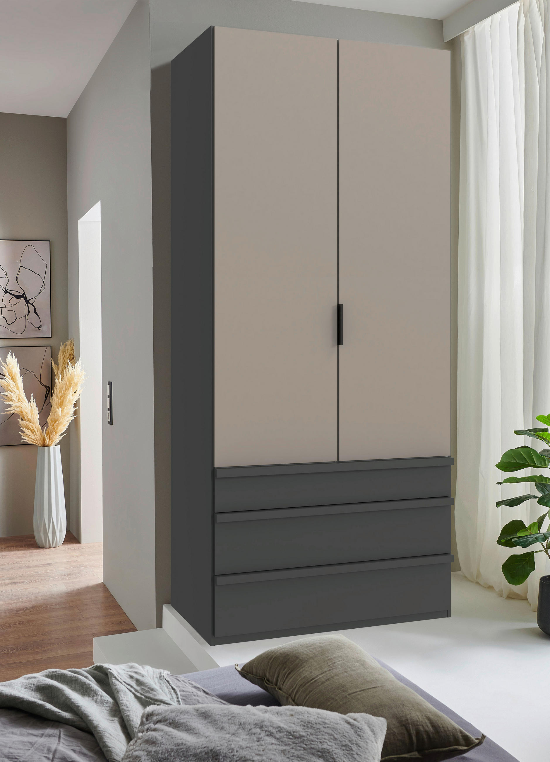 FALTTÜRENSCHRANK 100/236/58 cm 2-türig Graphitfarben, Grau, Sahara  - Schwarz/Graphitfarben, Design, Holzwerkstoff (100/236/58cm) - Boxxx