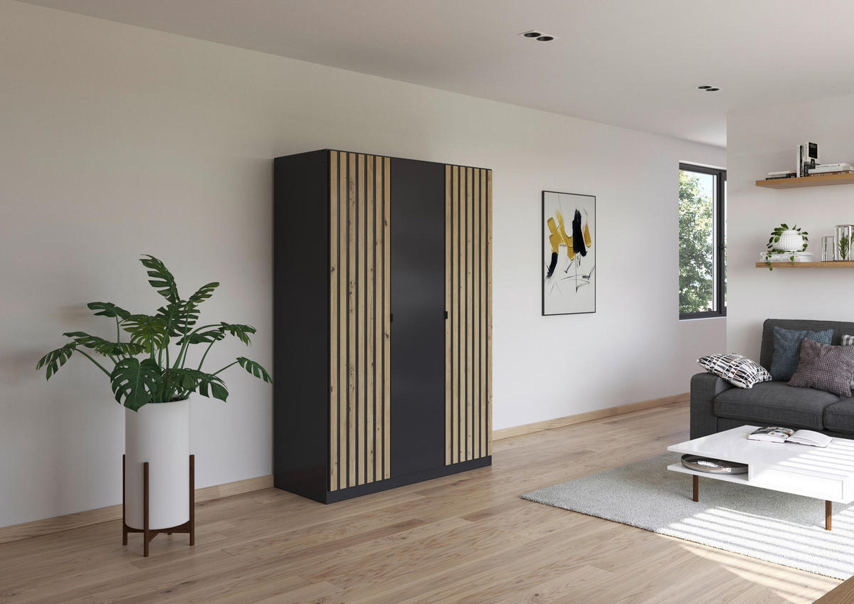 DREHTÜRENSCHRANK  in Grau, Eiche Artisan  - Eiche Artisan/Grau, MODERN, Holzwerkstoff/Metall (136/197/54cm) - Rauch Möbel