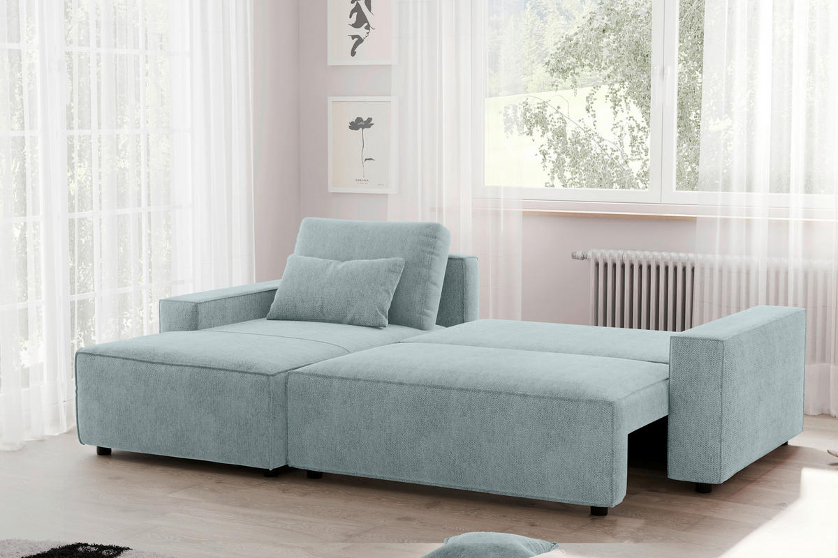 ECKSCHLAFSOFA  mit Rücken echt Chenille Mintgrau  - Mintgrau/Schwarz, MODERN, Kunststoff/Textil (154/247cm) - Livetastic