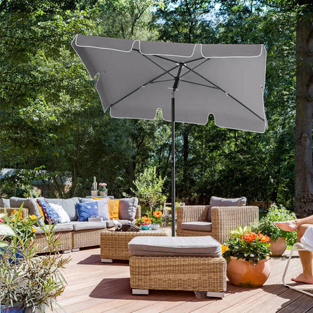 SONNENSCHIRM  200/125 cm  - Schwarz/Grau, Basics, Textil/Metall (200/125cm) - Modante