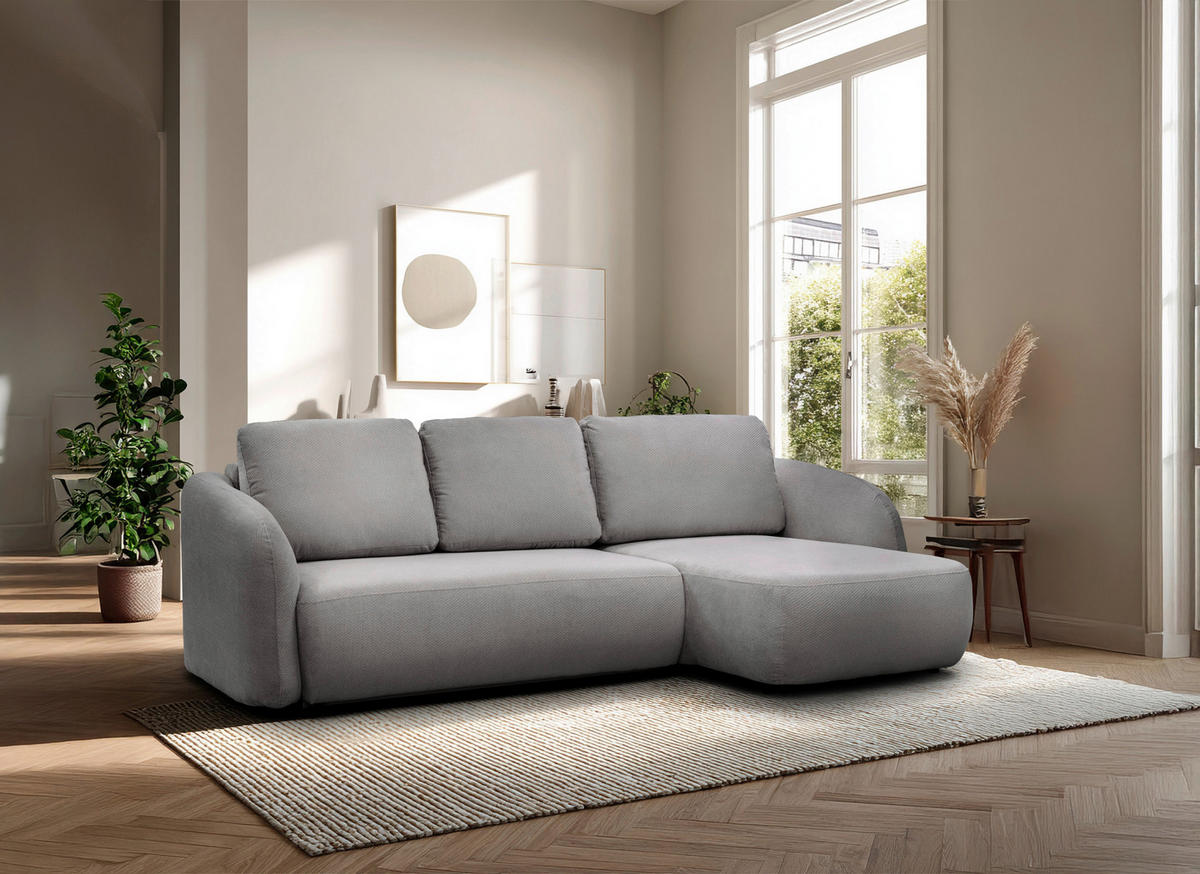 ECKSOFA PORTO Hellgrau  - Hellgrau/Schwarz, Design, Textil (270/154cm) - MID.YOU