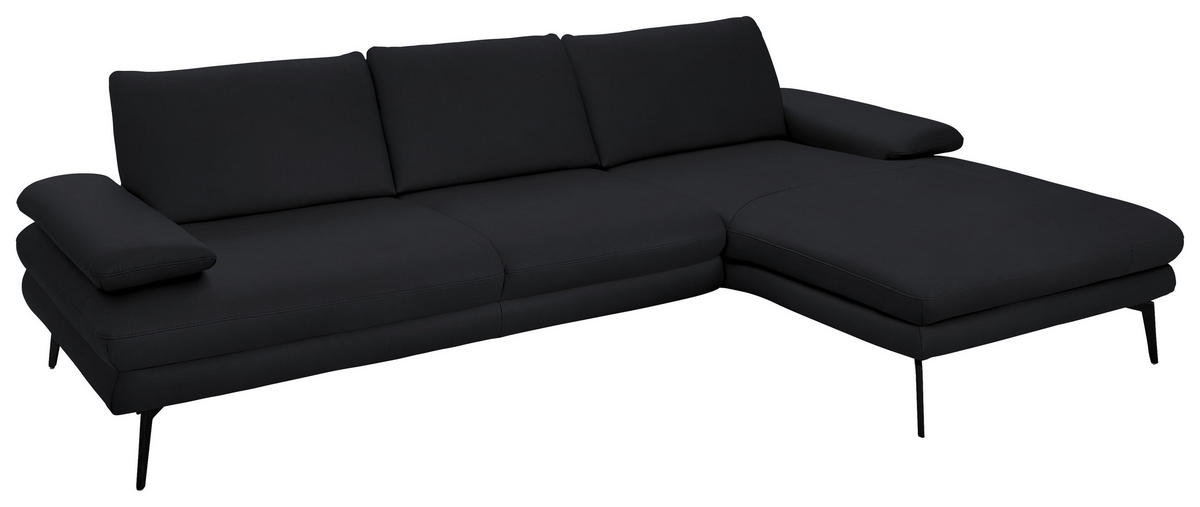 ECKSOFA in Echtleder Anthrazit  - Anthrazit/Schwarz, Design, Leder/Metall (310/180cm) - Dieter Knoll