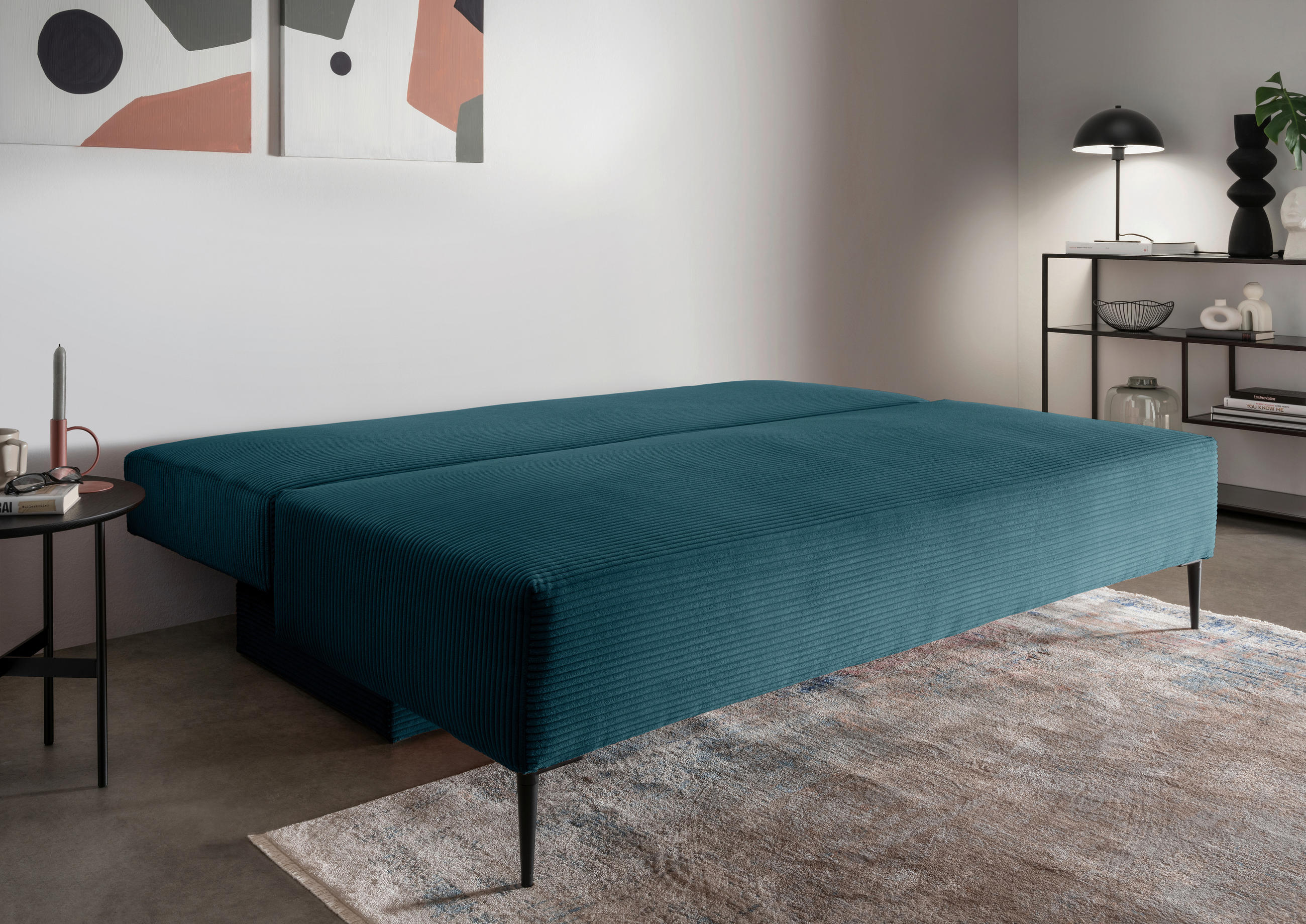 SCHLAFSOFA Cord Petrol  - Petrol/Schwarz, MODERN, Textil/Metall (198/90/100cm) - Livetastic