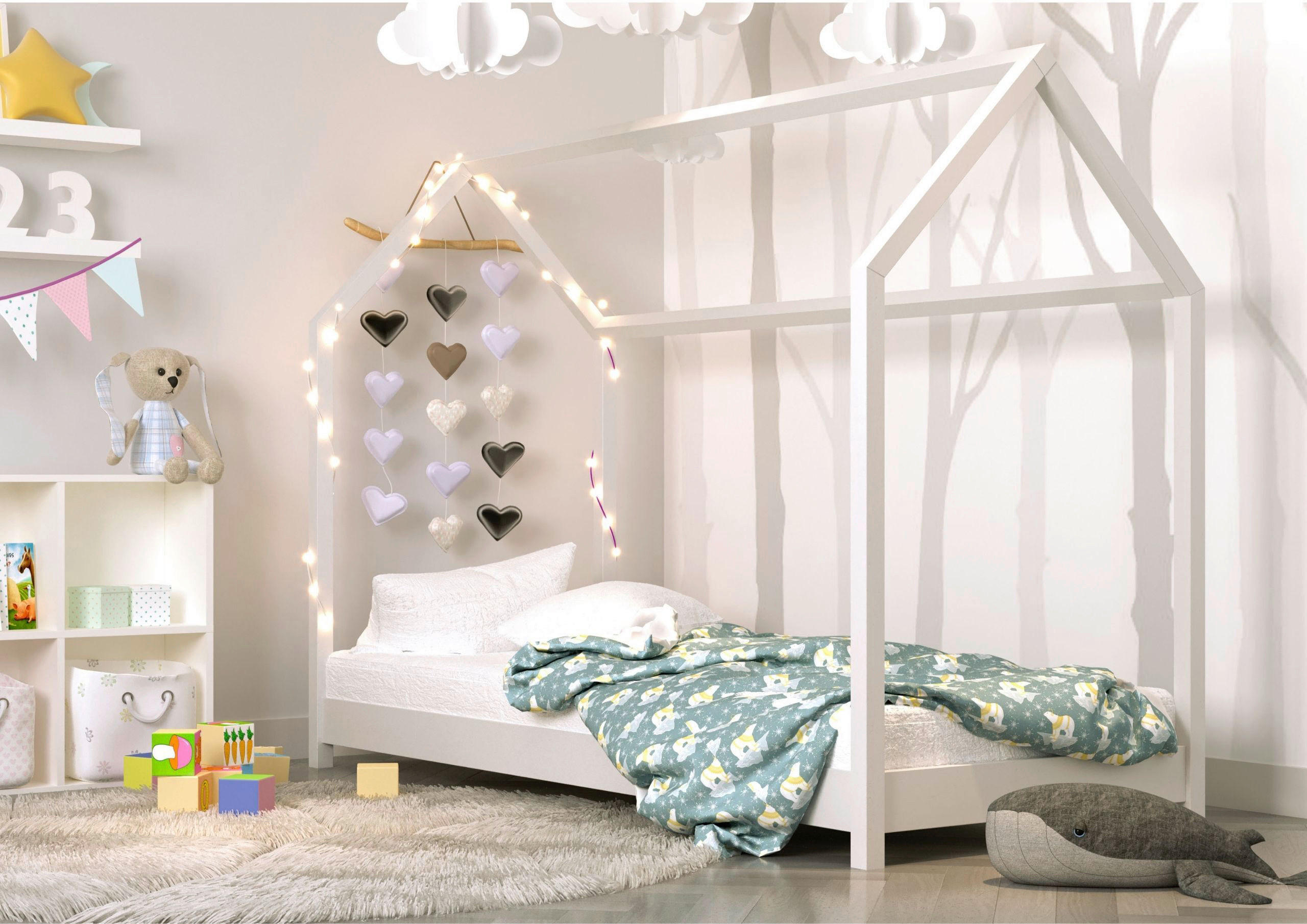 HAUSBETT 80/180 cm,  in Weiß  - Birkefarben/Weiß, MODERN, Holz (80/180cm) - MID.YOU