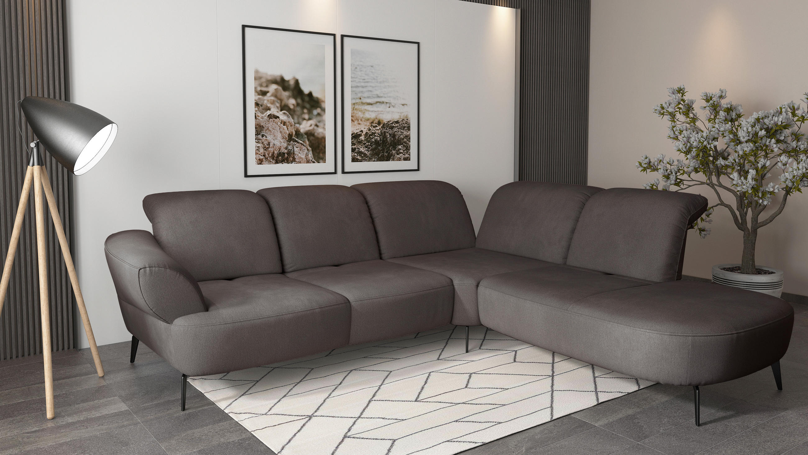 ECKSOFA Flachgewebe Graphitfarben  - Schwarz/Graphitfarben, Modern, Textil/Metall (302/270cm) - Sit & More