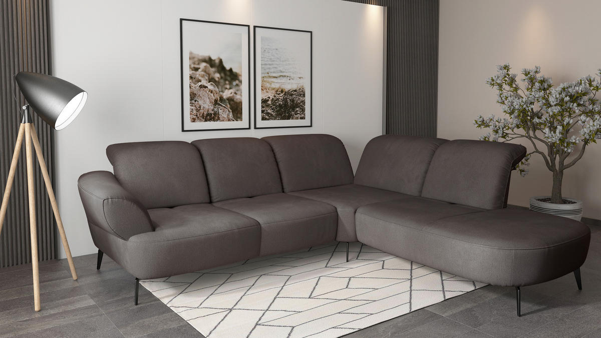 ECKSOFA Flachgewebe Graphitfarben  - Schwarz/Graphitfarben, Modern, Textil/Metall (302/270cm) - Sit & More