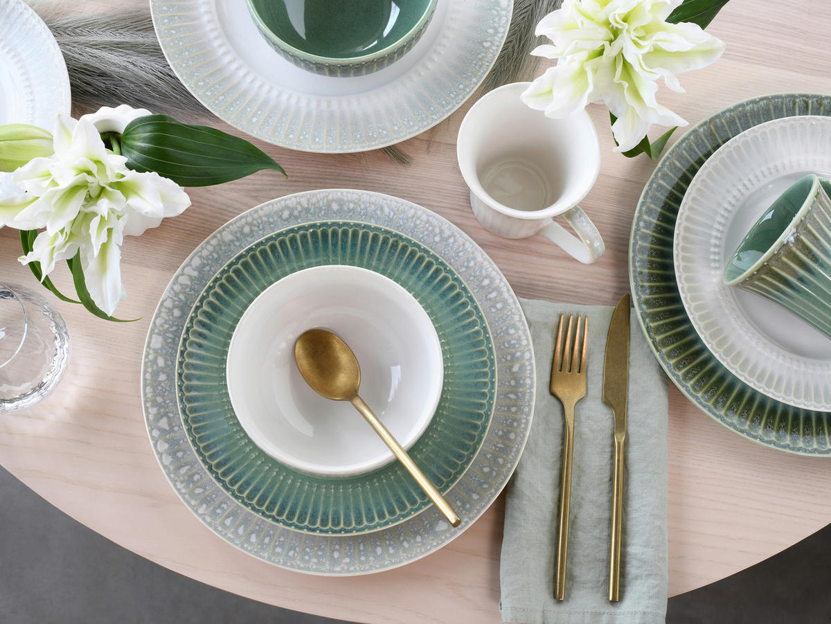 KOMBISERVICE Creme, Perlmutt, Salbeigrün Celadon Mix 16-teilig 4 Personen  - Salbeigrün/Perlmutt, Basics, Keramik - Creatable