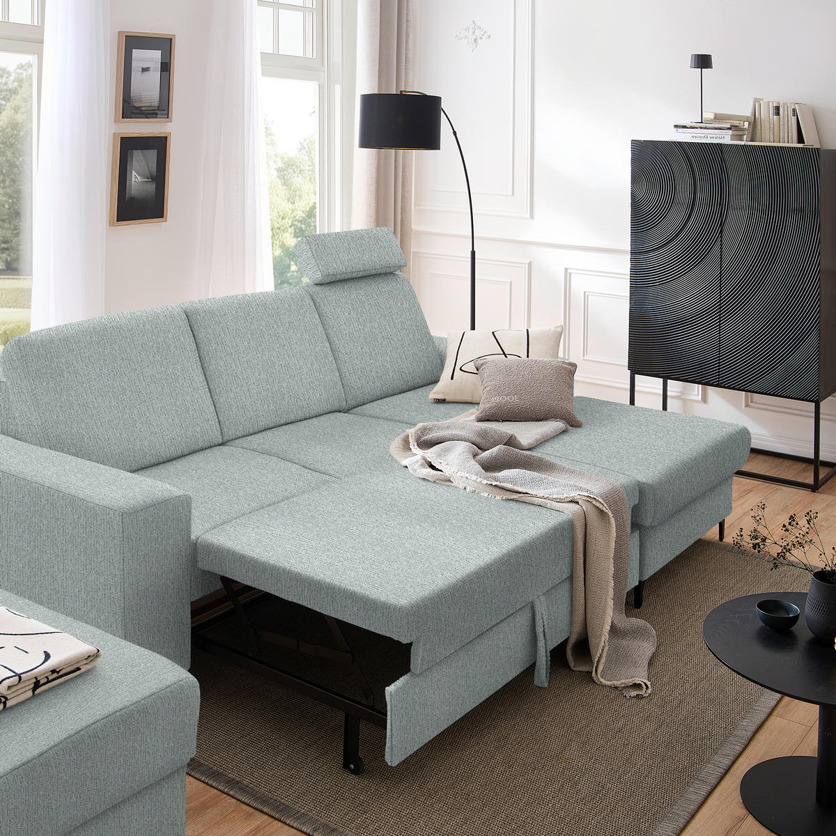 ECKSOFA in Webstoff Grau  - Schwarz/Grau, Konventionell, Textil/Metall (247/167cm) - Stylife