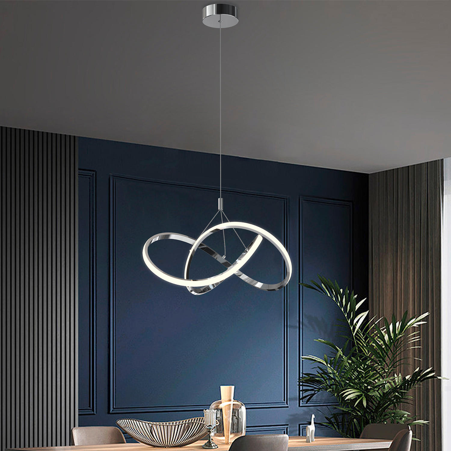LED-HÄNGELEUCHTE 5096 LOOP 50/50/150 cm   - Klar/Chromfarben, Design, Glas/Metall (50/50/150cm)
