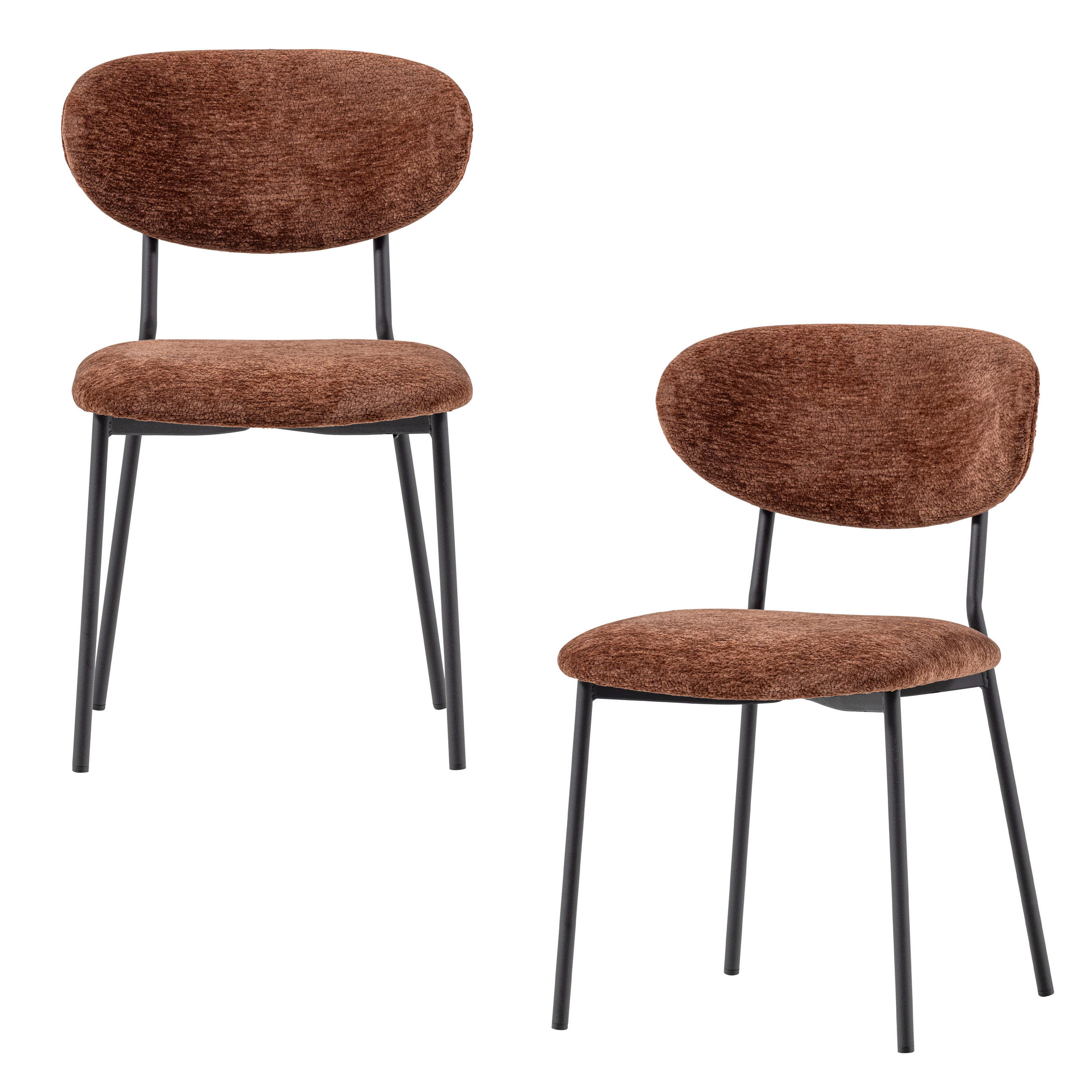 STUHL-SET 2 Stück  in Eisen Chenille  - Schwarz/Braun, MODERN, Textil/Metall (47/79/53cm) - Livetastic