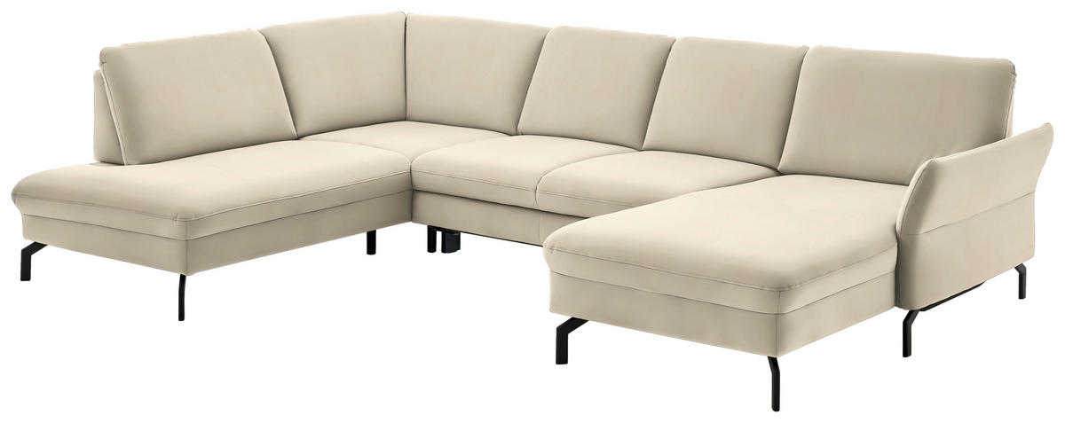 WOHNLANDSCHAFT in Velours Creme, Naturfarben  - Creme/Schwarz, Design, Textil/Metall (220/335/179cm) - Beldomo System