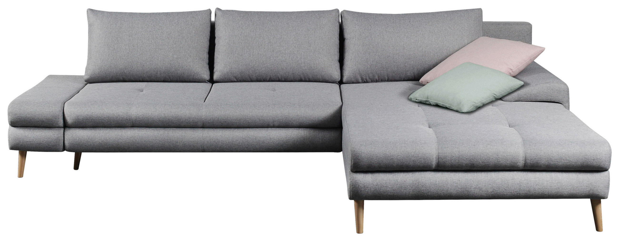 ECKSOFA  in Webstoff Hellgrau Zierkissen, Rückenkissen, Bettkasten, Schlaffunktion, Rücken echt, Stauraum  313/215 cm  - Erlefarben/Hellgrau, Trend, Textil (313/215cm) - MID.YOU
