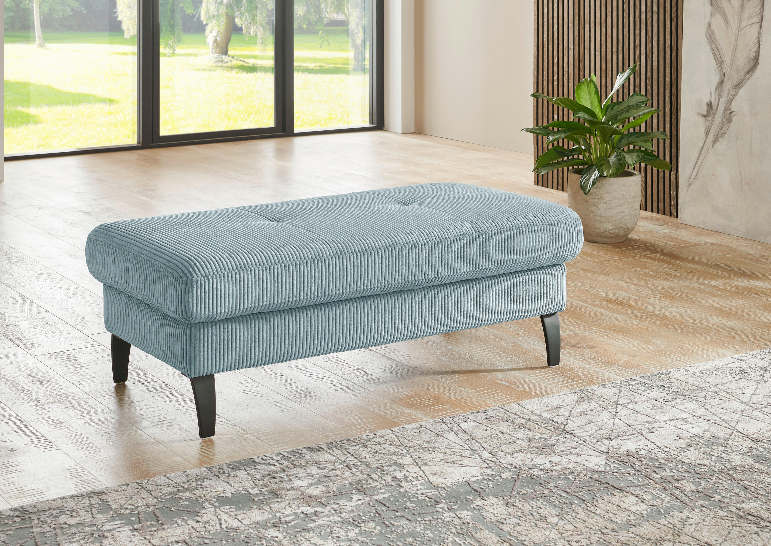 HOCKER in Textil Hellblau  - Schwarz/Hellblau, Modern, Textil/Metall (130/45/67cm) - Beldomo Style