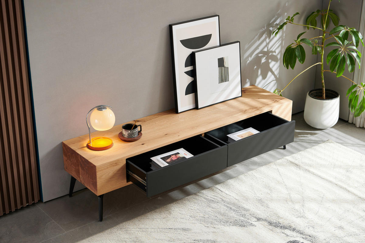 LOWBOARD  in 160/38/40 cm  - Schwarz/Naturfarben, Design, Holz/Metall (160/38/40cm) - Livetastic