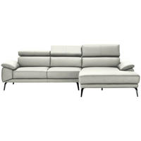 ECKSOFA in Echtleder Weiss  - Weiss/Schwarz, Design, Leder/Metall (295/187cm) - Novel