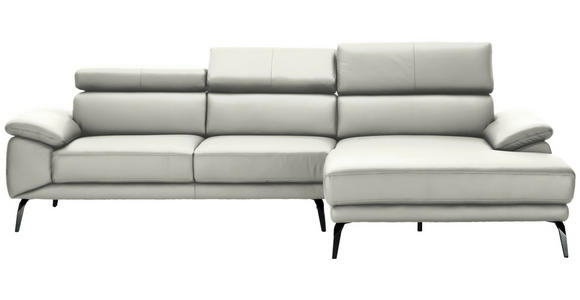 ECKSOFA in Echtleder Weiß 295/187 cm - Schwarz/Weiß, Design, Leder/Metall (295/187cm) - Novel