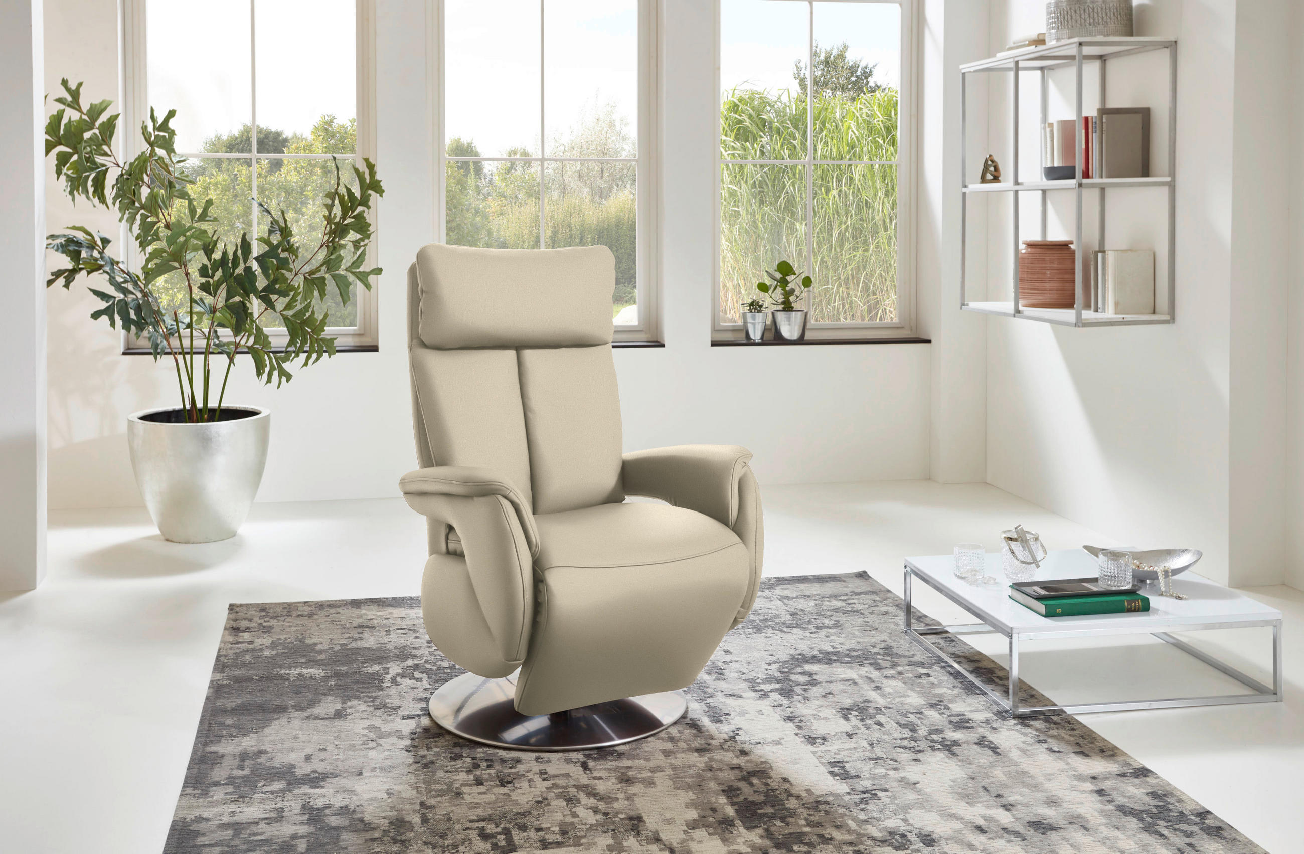 RELAXSESSEL in Leder Ecru  - Ecru/Edelstahlfarben, Konventionell, Leder/Metall (78/110/81cm) - Cantus