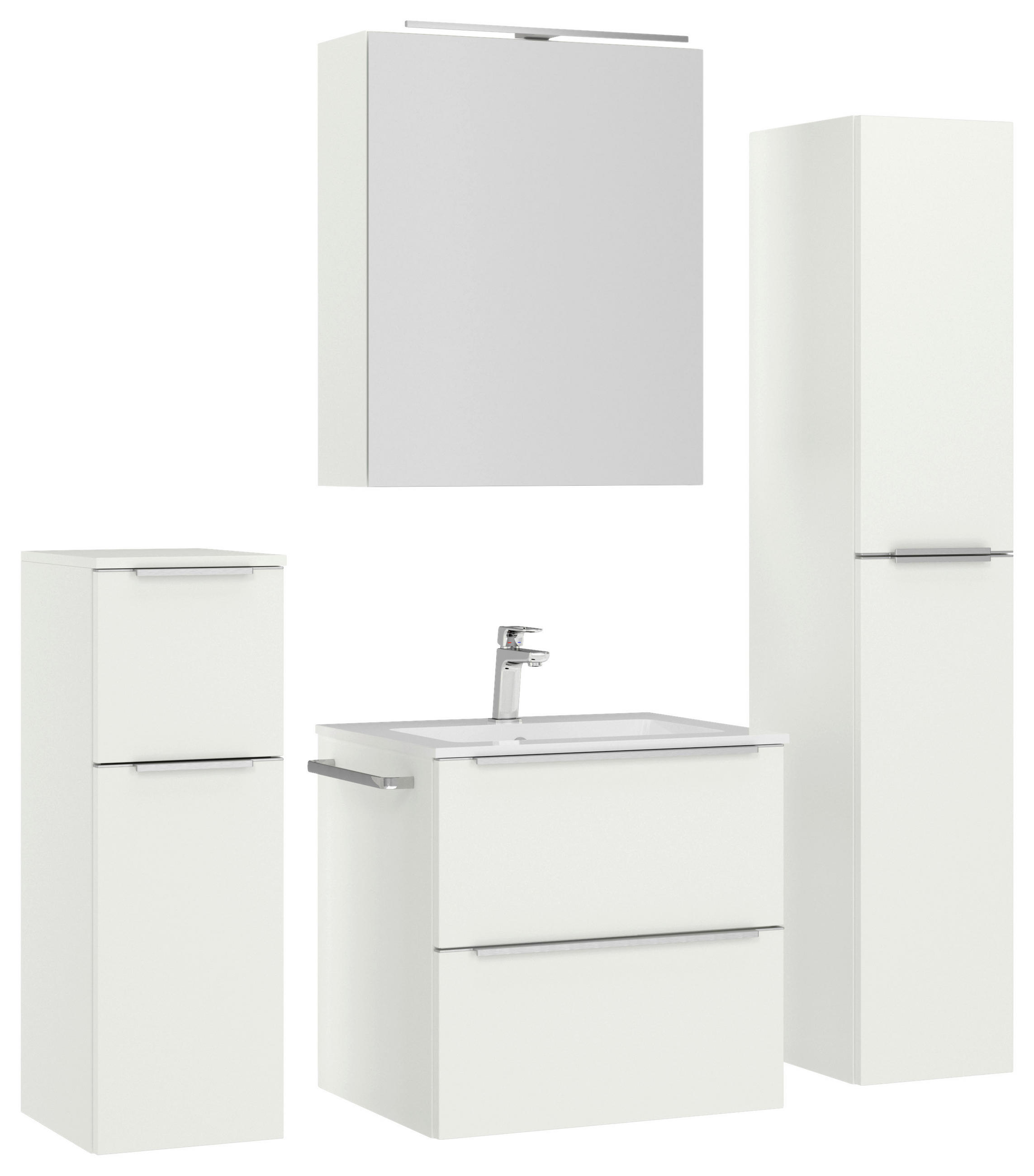 BADEZIMMER 5-teilig  in 121 cm  - Edelstahlfarben/Weiß, MODERN, Holzwerkstoff/Stein (121cm) - Nobilia