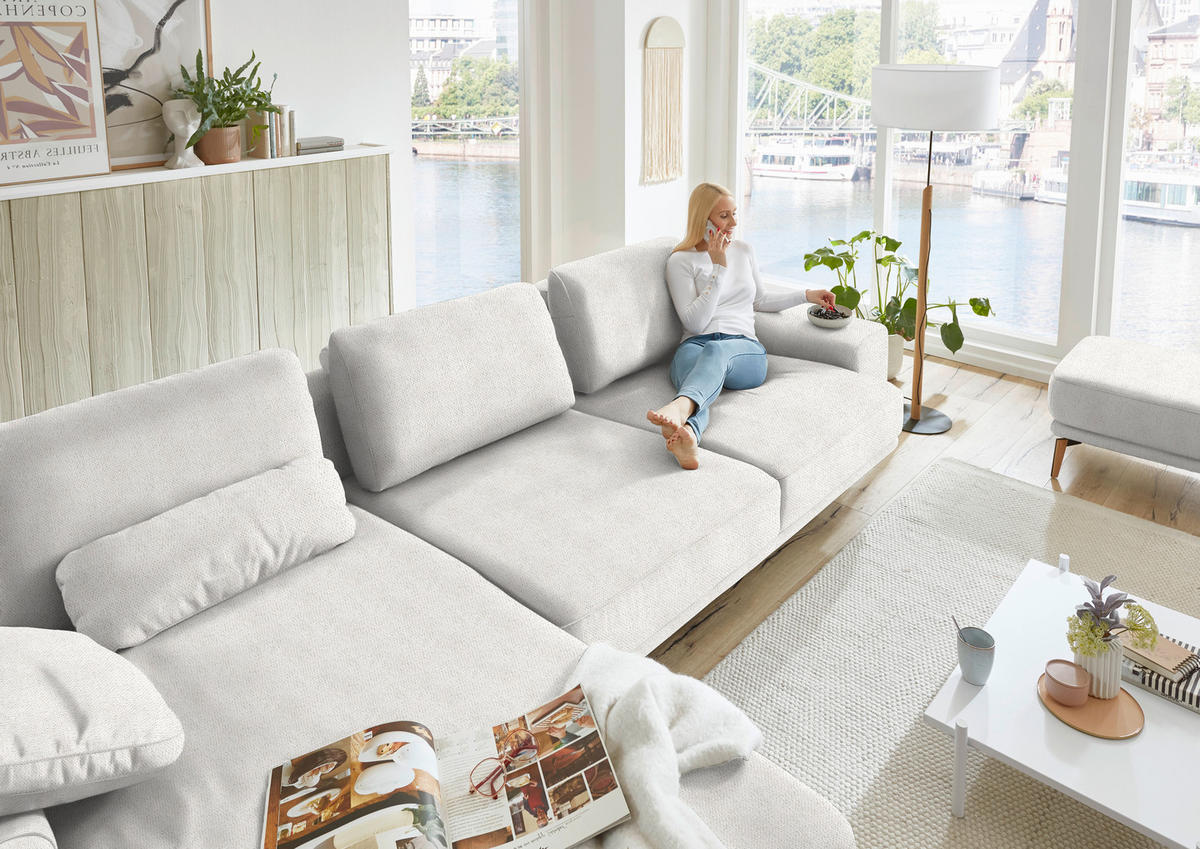 ECKSOFA in Flachgewebe Weiss  - Wildeiche/Weiss, Design, Holz/Textil (193/334cm) - Niels Andersson