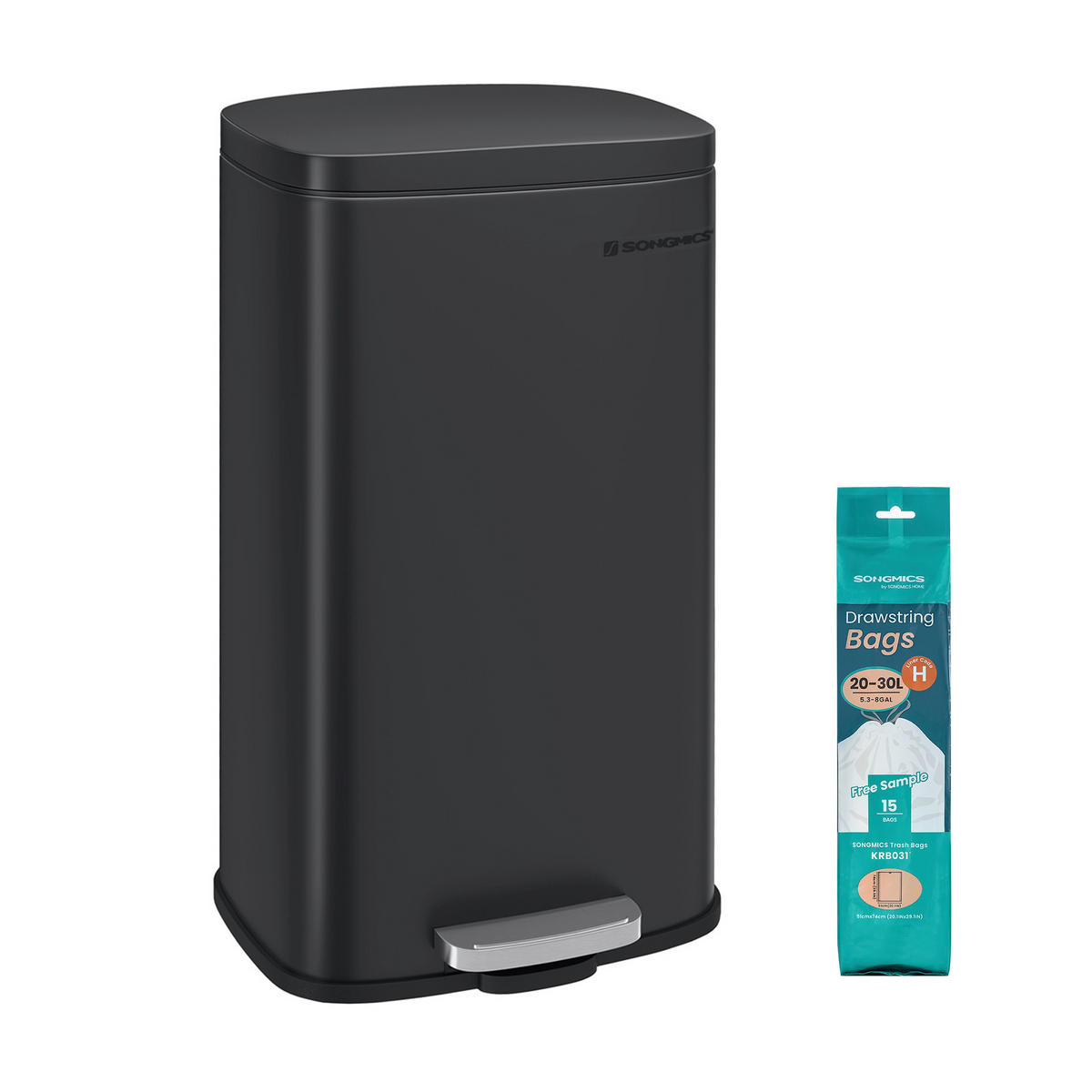 ABFALLSAMMLER 30 L  - Schwarz, Basics, Kunststoff/Metall (34,8/63,3/29,7cm)