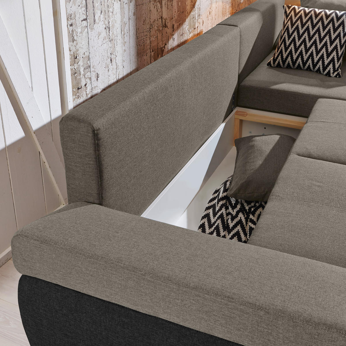 ROHOVÁ SEDACIA SÚPRAVA, textil, antracitová, sivobéžová - čierna/sivobéžová, Design, textil/plast (313/215cm) - Carryhome