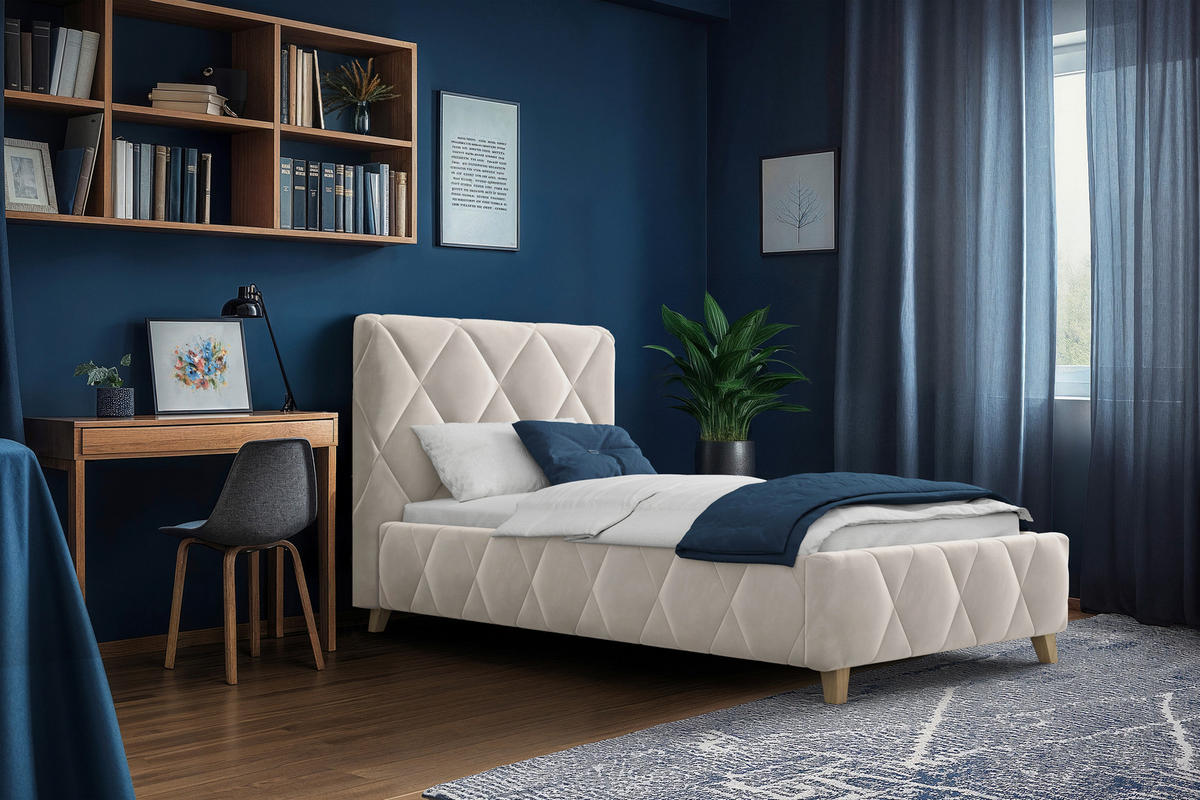 POLSTERBETT 100/200 cm, inkl. gepolstertes Kopfteil, Lattenrost, Bettkasten,  in Creme  - Creme, MODERN, Holz/Textil (100/200cm) - MID.YOU