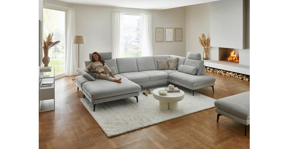 WOHNLANDSCHAFT in Chenille, Flachgewebe Silberfarben - Silberfarben/Schwarz, Design, Textil/Metall (180/344/208cm) - Dieter Knoll