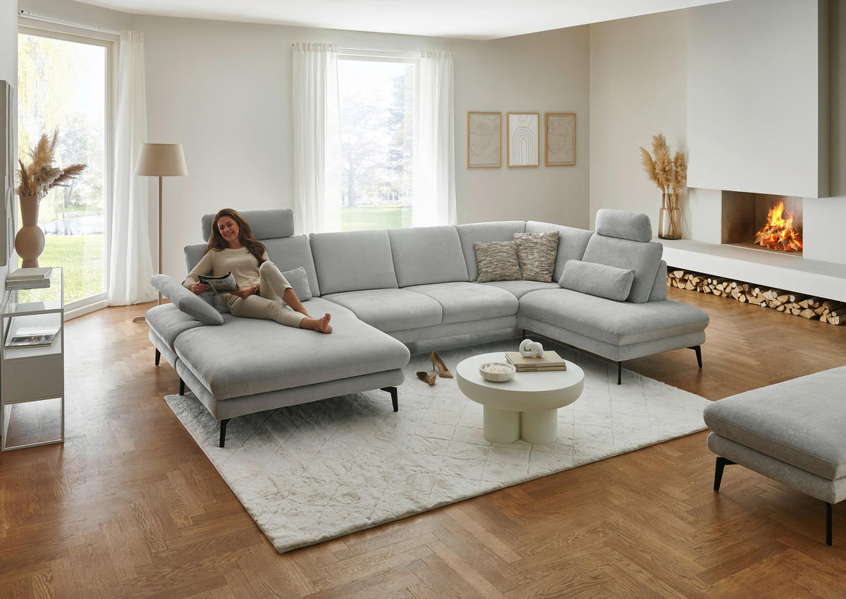 WOHNLANDSCHAFT in Chenille, Flachgewebe Silberfarben  - Silberfarben/Schwarz, Design, Textil/Metall (180/344/208cm) - Dieter Knoll