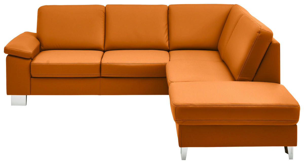 ECKSOFA  in Echtleder Orange  248/235 cm  - Beige/Alufarben, Design, Leder/Metall (248/235cm) - Beldomo Premium