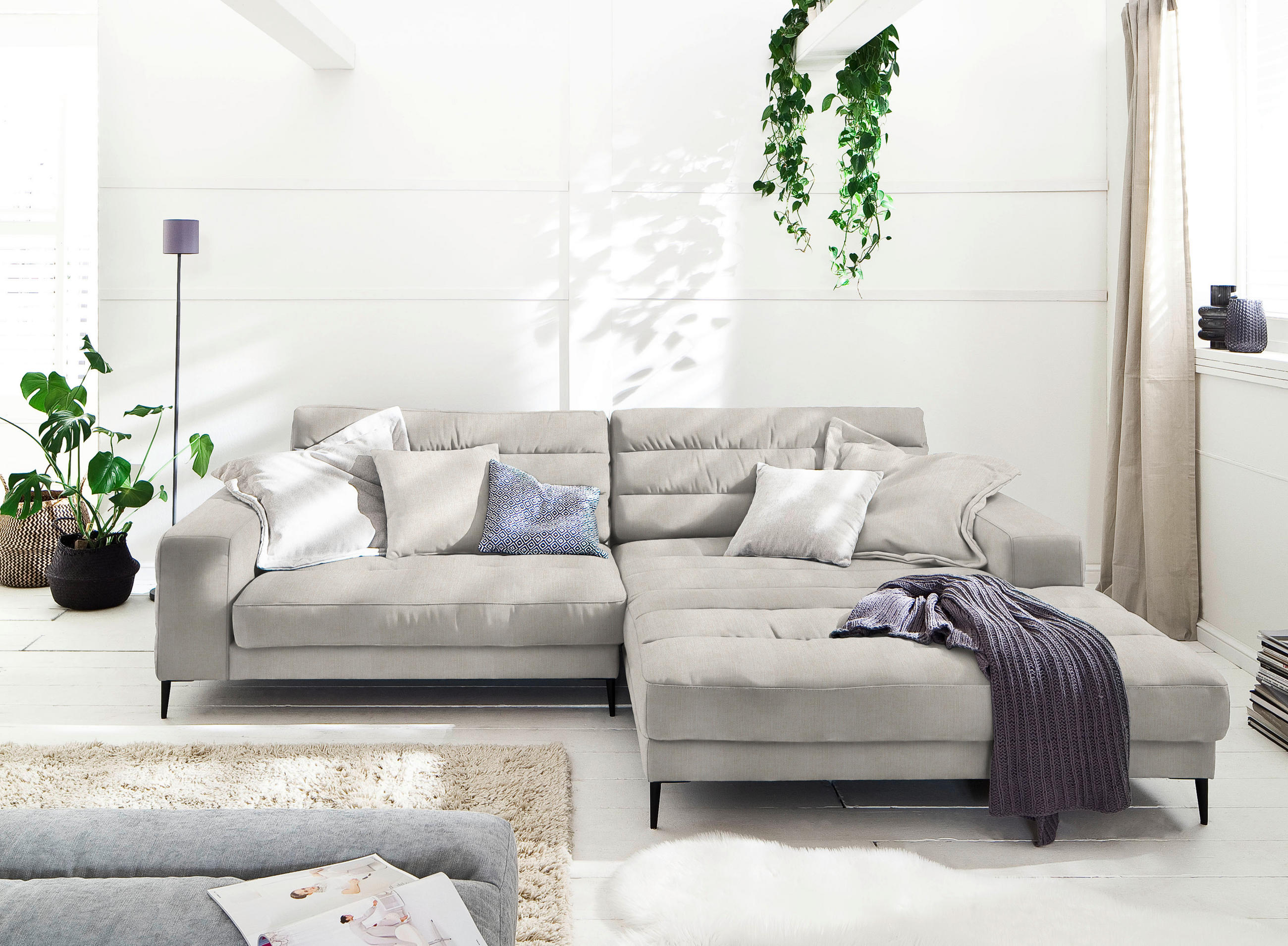 ECKSOFA in Flachgewebe Naturfarben  296/207 cm  - Schwarz/Naturfarben, Design, Textil/Metall (296/207cm) - Dieter Knoll