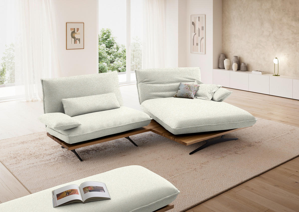 ECKSOFA Chenille, Flachgewebe Creme, Wildeiche  - Wildeiche/Creme, Design, Holz/Textil (284/161cm) - Koinor