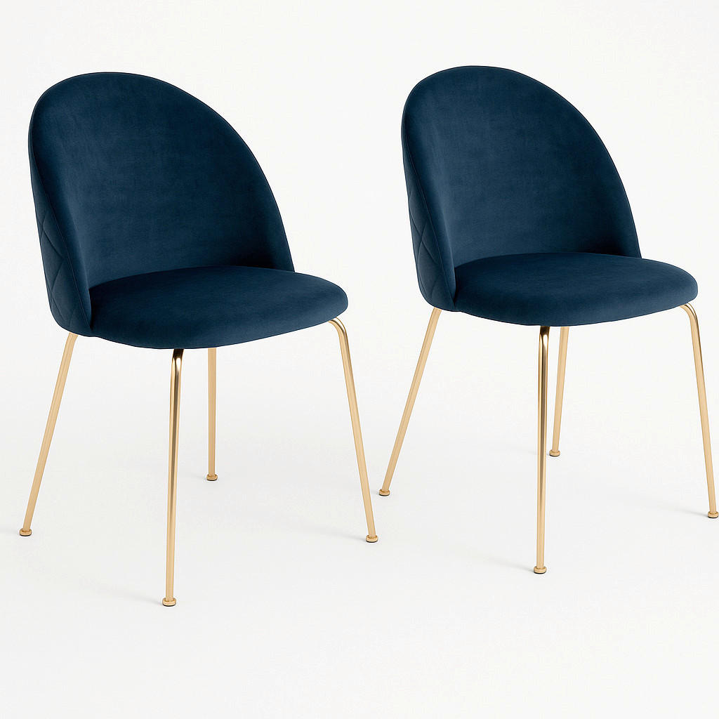 STOLSET 2 styck sammet  - mässingsfärgad/blå, Modern, metall/textil (51/78/56cm) - MID.YOU