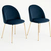 STUHL-SET 2 Stück  in Samt Textil  - Blau/Messingfarben, MODERN, Textil/Metall (51/78/56cm) - MID.YOU