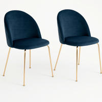 STUHL-SET 2 Stück  in Samt Textil  - Blau/Messingfarben, MODERN, Textil/Metall (51/78/56cm) - MID.YOU