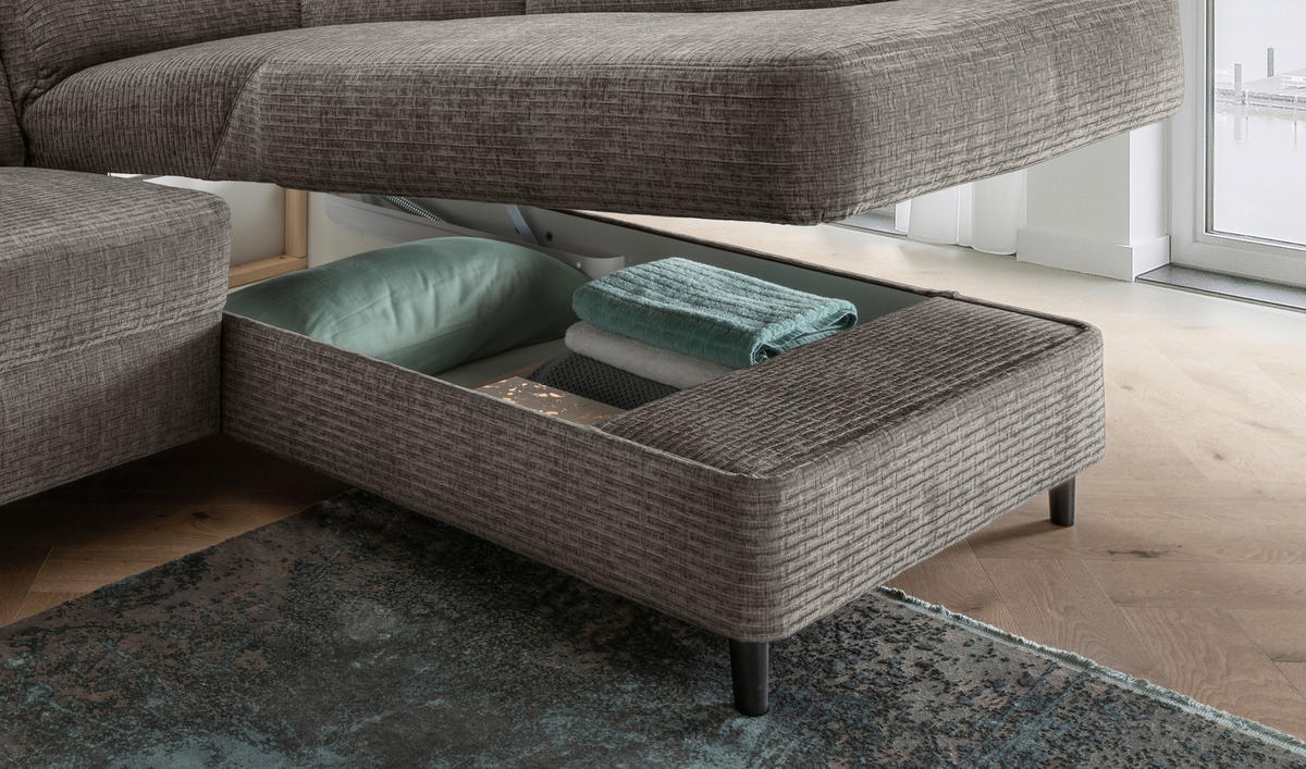 ECKSOFA in Mikrofaser Graubraun  - Graubraun/Schwarz, Modern, Holz/Textil (279/176cm) - Livetastic